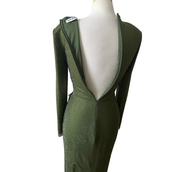 SELF PORTRAIT Olive Rhinestone Embellished Maxi Dress UK 8 US 4 - Picture 16 of 16